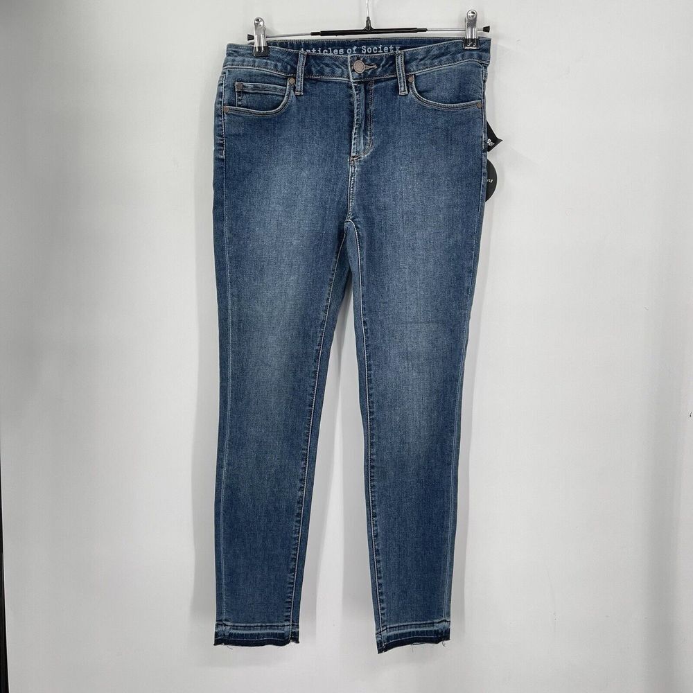 Articles of Society 28 Skinny Crop Jeans Womens Blue Medium Wash Released‎ Hem